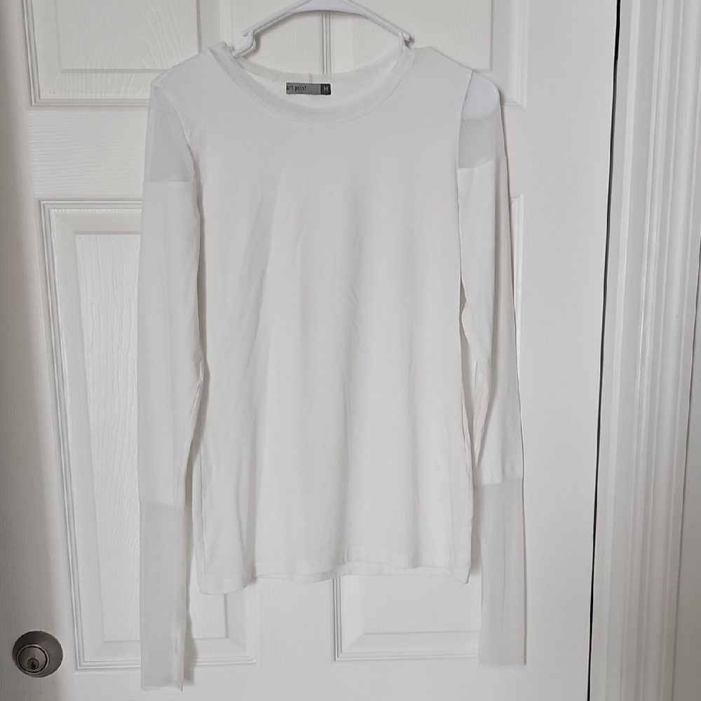 ART POINT White Mesh-Shoulder & Sleeves And  Long Sleeve Top